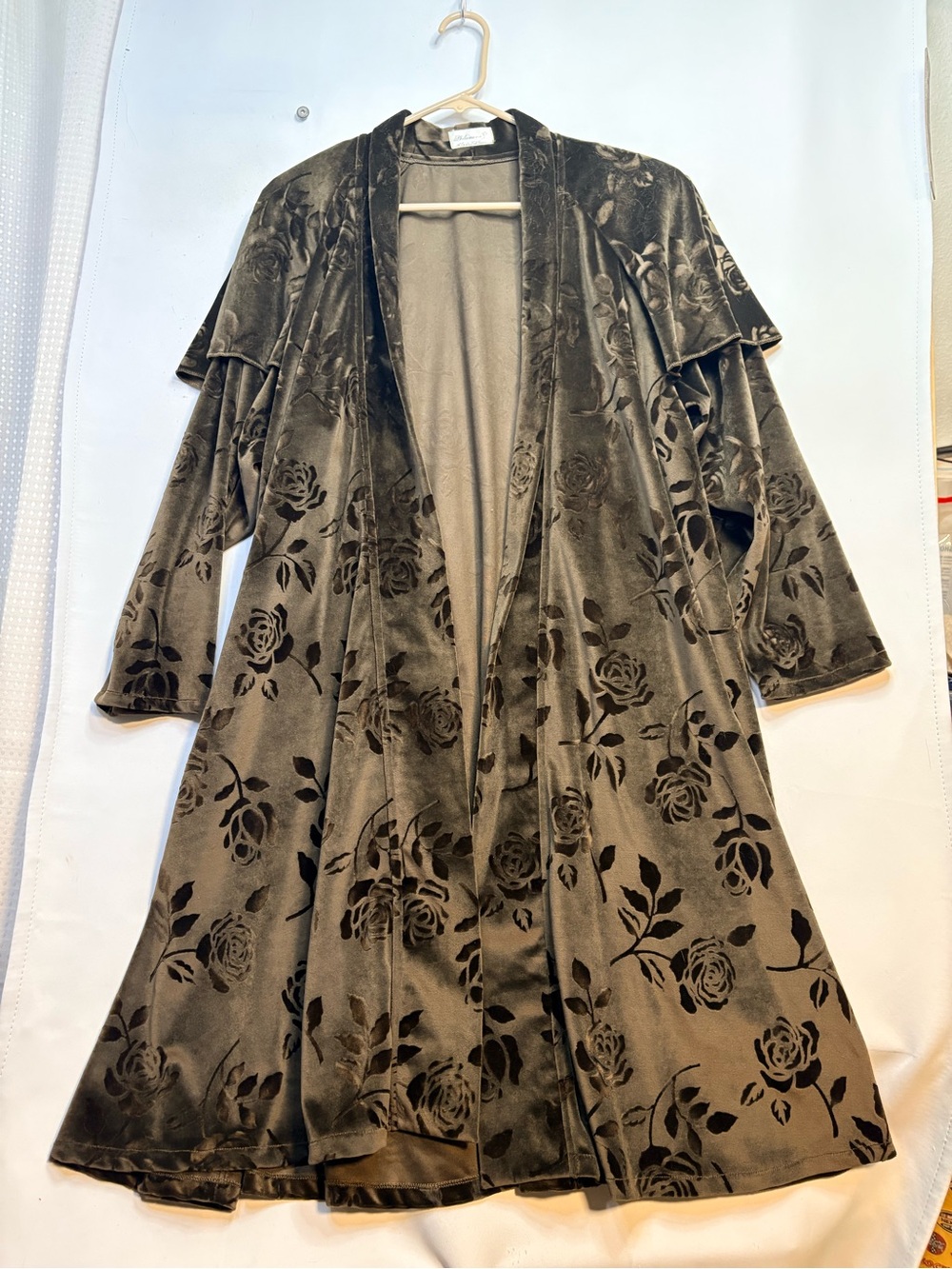 Velvet Floral Burnout Duster Coat in Brown Vintage Boutique